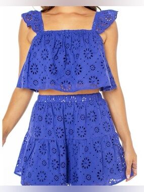 NWOT Celebrity Pink Royal Blue Eyelet Crop Top & Skirt Set, size small